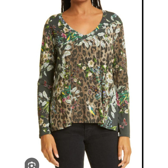 Johnny Was Ash Bird V-Neck Leopard Print Swing Tee - Size Small - NWOT - Picture 6 of 10